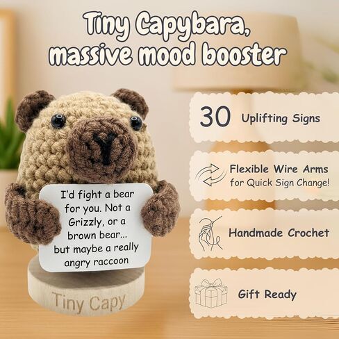 Tiny Capy Crochet with 30 Funny & Uplifting Cards - Friendship Gifts for Women, Bestie, Sassy Birthday or Graduation Present For Sister, Brother, Best Friends, Coworker | Emotional Support Capybara in Kuwait