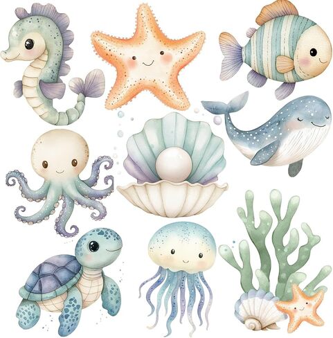 Large Under The Sea Cutouts with Stand, 12inch Ocean Birthday Party Decorations, Underwater Party Decorations, Baby Shower Supplies Cardboard Cutout Prop | 9PCS Stand Up Prop in Saudi Arabia