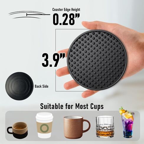 Silicone Coasters 6 Pack with Holder, Non-Slip Non-Stick Heat Resistant Cup Mat, Washable for Home Office Bar (Black) in Saudi Arabia