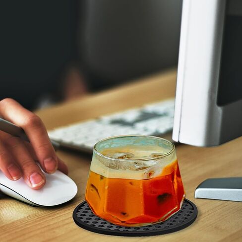 Silicone Coasters 6 Pack with Holder, Non-Slip Non-Stick Heat Resistant Cup Mat, Washable for Home Office Bar (Black) in Saudi Arabia