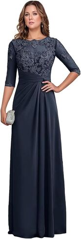 Chiffon Mother of The Bride Dresses 2026 Long Lace Appliques Ruffle Half Sleeve Formal Evening Dresses for Women in Kuwait