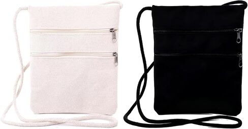 2-Pack Blank Canvas DIY Craft Double Zip Bags 15x19cm Crossbody Bag Small Sling Painting Bag Reusable Casual Shoulder Purse in Saudi Arabia