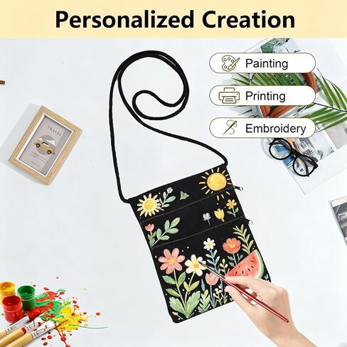2-Pack Blank Canvas DIY Craft Double Zip Bags 15x19cm Crossbody Bag Small Sling Painting Bag Reusable Casual Shoulder Purse in Saudi Arabia