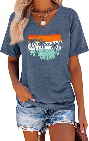 TAKEYAL Women Graphic Tees Summer Hawaiian Short Sleeve T Shirts Loose Casual Tops for Teen Girls in Saudi Arabia