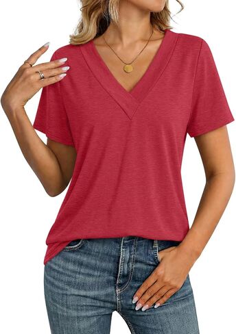 TICTICMISS Womens Short Sleeve Shirts V Neck Summer Tops Dressy Casual Trendy Ladies Tops Basic Tees Summer Clothing 2026 in Saudi Arabia