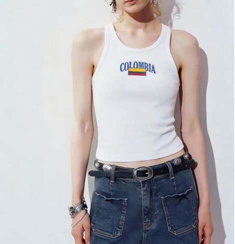 Y2k Jersey Shirt Tank Tops Women Summer Sleeveless Crop Top Colombia Graphic Baby Tee 90s Vintage Streetwear in Saudi Arabia