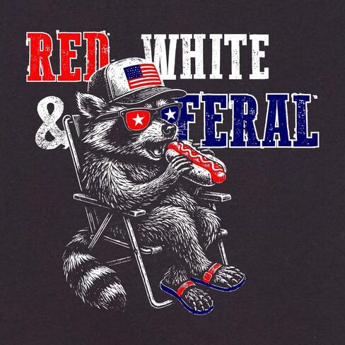 Go All Out Red White & Feral Funny Raccoon USA July 4th Women V Neck T-Shirt in Kuwait
