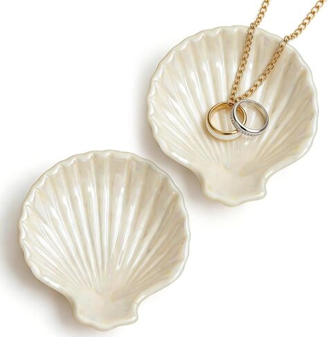 Jewelry Plate Set of 2 Ceramic Shell-Shaped Ring Dishes 3.9-inch Ring Dish & Jewelry Storage Tray in Saudi Arabia