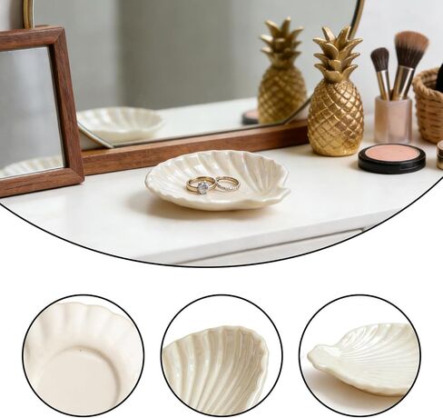 Jewelry Plate Set of 2 Ceramic Shell-Shaped Ring Dishes 3.9-inch Ring Dish & Jewelry Storage Tray in Saudi Arabia