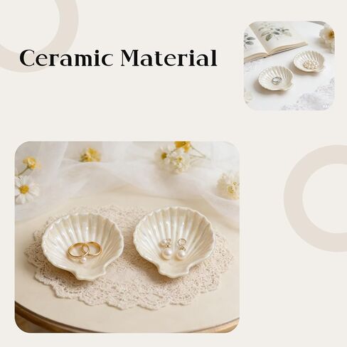 Jewelry Plate Set of 2 Ceramic Shell-Shaped Ring Dishes 3.9-inch Ring Dish & Jewelry Storage Tray in Saudi Arabia