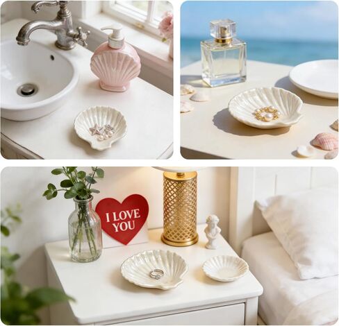 Jewelry Plate Set of 2 Ceramic Shell-Shaped Ring Dishes 3.9-inch Ring Dish & Jewelry Storage Tray in Saudi Arabia