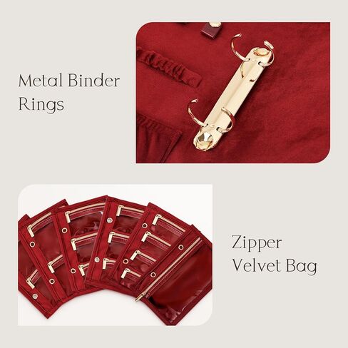 CASEGRACE Travel Jewelry Organizer Case, Portable Jewelry Storage Book with Clear Zipper Velvet Jewelry Pouch Bag, Velvet Travel Jewelry Box for Women, Christmas Gift, Red in Saudi Arabia