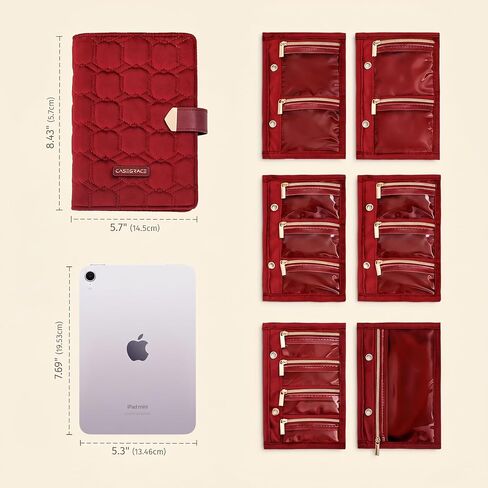 CASEGRACE Travel Jewelry Organizer Case, Portable Jewelry Storage Book with Clear Zipper Velvet Jewelry Pouch Bag, Velvet Travel Jewelry Box for Women, Christmas Gift, Red in Saudi Arabia
