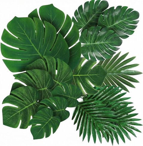 50Pcs Artificial Tropical Palm Leaves, 5 Size Fake Monstera Leaves | Banana Leaf with Stems for Jungle Safari Hawaiian Luau Party Decorations, Wedding Birthday Theme Table Wall Decor in Saudi Arabia