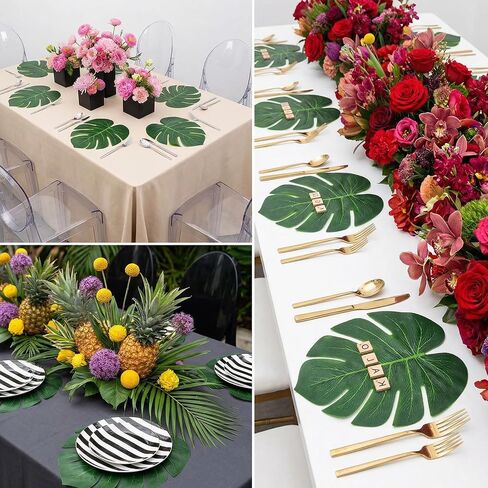 50Pcs Artificial Tropical Palm Leaves, 5 Size Fake Monstera Leaves | Banana Leaf with Stems for Jungle Safari Hawaiian Luau Party Decorations, Wedding Birthday Theme Table Wall Decor in Saudi Arabia