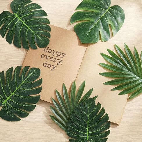 50Pcs Artificial Tropical Palm Leaves, 5 Size Fake Monstera Leaves | Banana Leaf with Stems for Jungle Safari Hawaiian Luau Party Decorations, Wedding Birthday Theme Table Wall Decor in Saudi Arabia