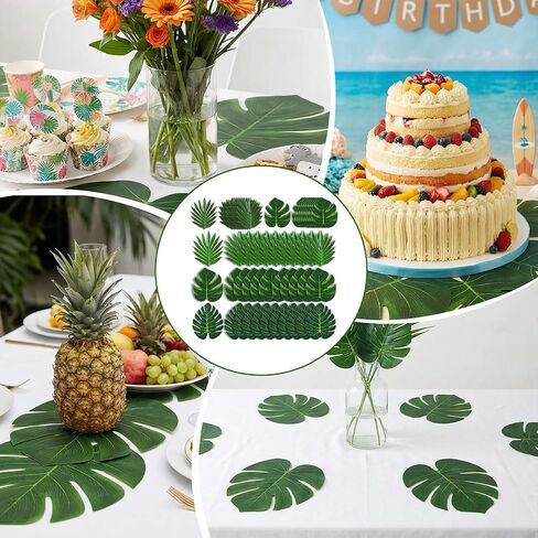 50Pcs Artificial Tropical Palm Leaves, 5 Size Fake Monstera Leaves | Banana Leaf with Stems for Jungle Safari Hawaiian Luau Party Decorations, Wedding Birthday Theme Table Wall Decor in Saudi Arabia