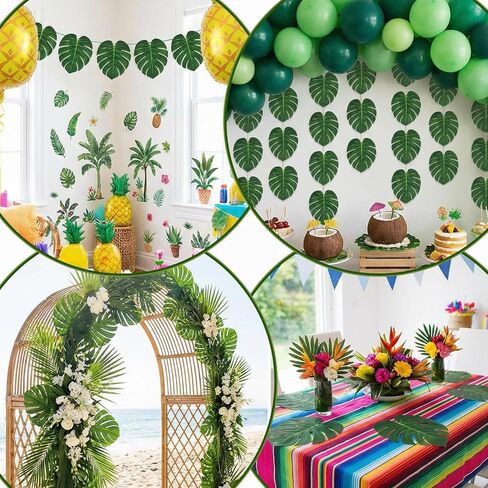 50Pcs Artificial Tropical Palm Leaves, 5 Size Fake Monstera Leaves | Banana Leaf with Stems for Jungle Safari Hawaiian Luau Party Decorations, Wedding Birthday Theme Table Wall Decor in Saudi Arabia