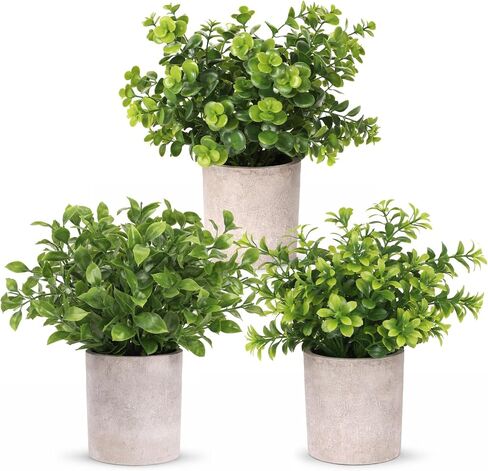 Small Plants Decor-Set of 3 Mini Artificial Plants, Lifelike Potted Greenery for Bathroom, Desk & Shelf Decor, No Maintenance Fake Plants for Home & Office Styling in Saudi Arabia