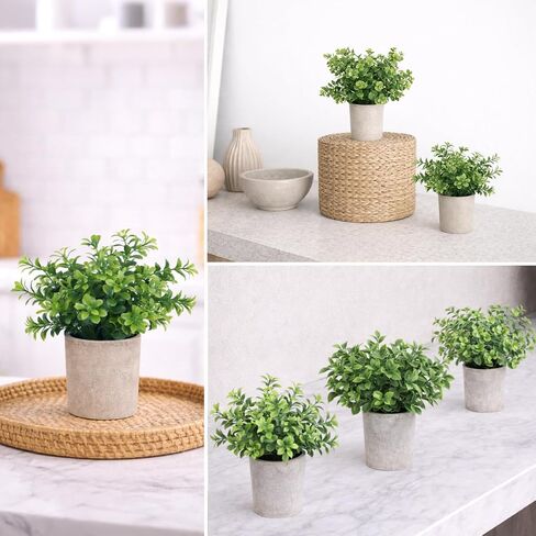 Small Plants Decor-Set of 3 Mini Artificial Plants, Lifelike Potted Greenery for Bathroom, Desk & Shelf Decor, No Maintenance Fake Plants for Home & Office Styling in Saudi Arabia