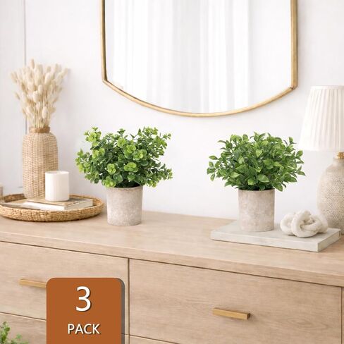 Small Plants Decor-Set of 3 Mini Artificial Plants, Lifelike Potted Greenery for Bathroom, Desk & Shelf Decor, No Maintenance Fake Plants for Home & Office Styling in Saudi Arabia