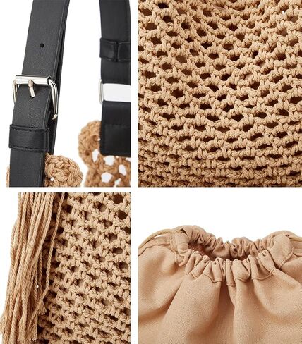 Summer Crochet Shoulder Bags for Women Fringe Hollow Woven Hobo Tote Handbag Large Fashion Travel Beach Purse in Saudi Arabia