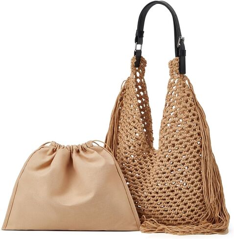Summer Crochet Shoulder Bags for Women Fringe Hollow Woven Hobo Tote Handbag Large Fashion Travel Beach Purse in Saudi Arabia