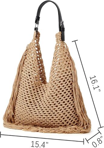 Summer Crochet Shoulder Bags for Women Fringe Hollow Woven Hobo Tote Handbag Large Fashion Travel Beach Purse in Saudi Arabia