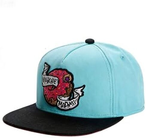 Munchie Madness Snapback Cap, Light Blue and Black, Hip-Hop Streetwear, Embroidered Donut Graphic, Adjustable Fit, Unisex in Kuwait