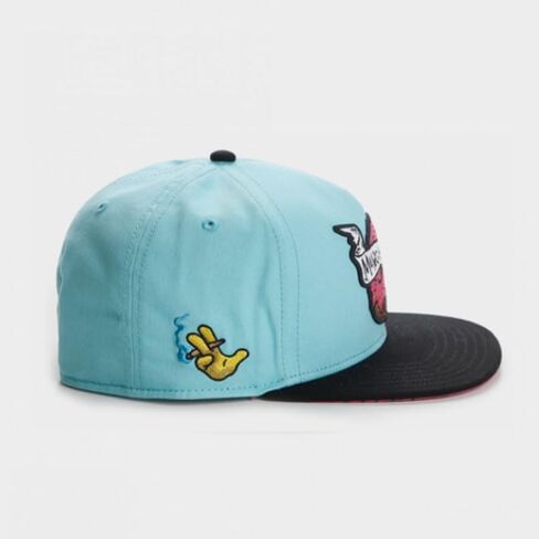 Munchie Madness Snapback Cap, Light Blue and Black, Hip-Hop Streetwear, Embroidered Donut Graphic, Adjustable Fit, Unisex in Kuwait