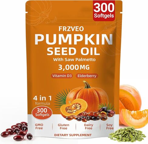 300 Capsules Cold Pressed Pumpkin Seed Oil with Saw Palmetto, Vitamin D3 & Elderberry – Virgin Oil, Supports Prostate, Hair & Urinary Health (Aceite de Semilla de Calabaza) in Saudi Arabia