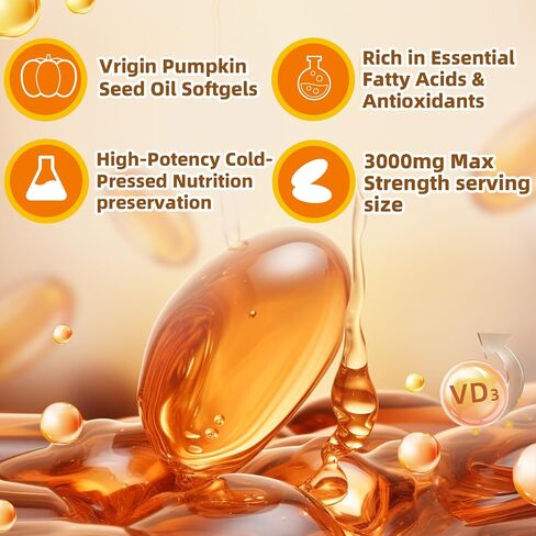 300 Capsules Cold Pressed Pumpkin Seed Oil with Saw Palmetto, Vitamin D3 & Elderberry – Virgin Oil, Supports Prostate, Hair & Urinary Health (Aceite de Semilla de Calabaza) in Saudi Arabia