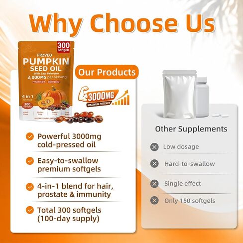 300 Capsules Cold Pressed Pumpkin Seed Oil with Saw Palmetto, Vitamin D3 & Elderberry – Virgin Oil, Supports Prostate, Hair & Urinary Health (Aceite de Semilla de Calabaza) in Saudi Arabia