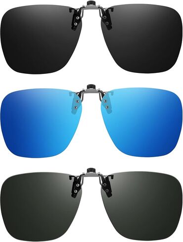 VIEWBETTER® 3PCS Polarized Clip On Sunglasses Over Glasses for Men Women UV400 Protection Rimless Metal (Flip Up) V103 in Kuwait