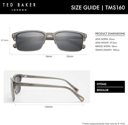 Ted Baker TMS160 Men's Rectangular Polarized Fashion Sunglasses, UV400 Protection, 55 mm in Kuwait