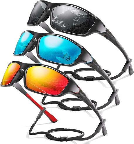 3 Pack Sports Polarized Sunglasses Men Women, UV400 Protection Wrap Around Sun Glasses for Running Cycling Fishing non-slip rubber nose pads in Saudi Arabia