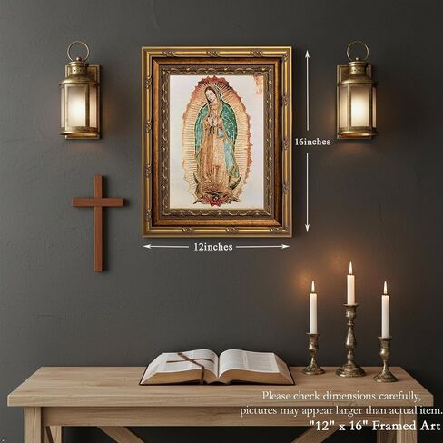 Gold Framed Our Lady of Guadalupe Wall Art Catholic Virgin Mary Canvas Painting Pictures Wall Decor Catholic Canvas Poster for Altar Home for Living Room Bedroom Decoration 12x16 In in Saudi Arabia