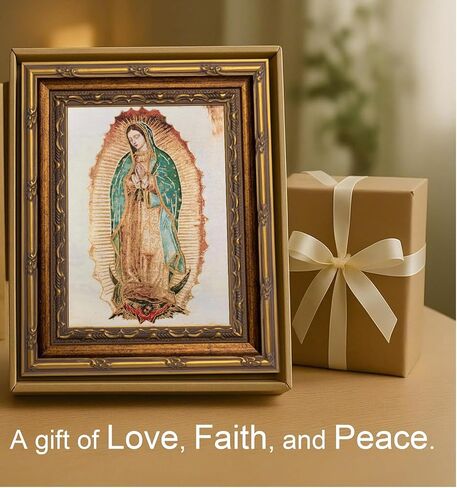Gold Framed Our Lady of Guadalupe Wall Art Catholic Virgin Mary Canvas Painting Pictures Wall Decor Catholic Canvas Poster for Altar Home for Living Room Bedroom Decoration 12x16 In in Saudi Arabia