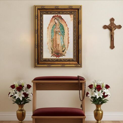 Gold Framed Our Lady of Guadalupe Wall Art Catholic Virgin Mary Canvas Painting Pictures Wall Decor Catholic Canvas Poster for Altar Home for Living Room Bedroom Decoration 12x16 In in Saudi Arabia