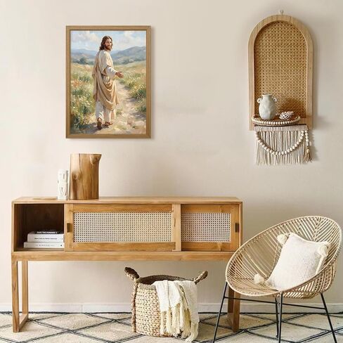 Jesus Walking Path Wall Art Christian Poster Religious Canvas Wall Decor Follow Christ Pictures Jesus Portrait Prints Catholic Art Painting for Living Room Prayer Room 8x10 Inch Framed in Kuwait