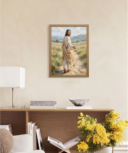 Jesus Walking Path Wall Art Christian Poster Religious Canvas Wall Decor Follow Christ Pictures Jesus Portrait Prints Catholic Art Painting for Living Room Prayer Room 8x10 Inch Framed in Kuwait