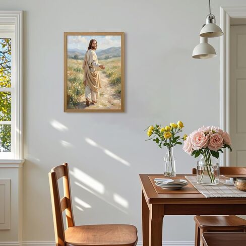 Jesus Walking Path Wall Art Christian Poster Religious Canvas Wall Decor Follow Christ Pictures Jesus Portrait Prints Catholic Art Painting for Living Room Prayer Room 8x10 Inch Framed in Kuwait