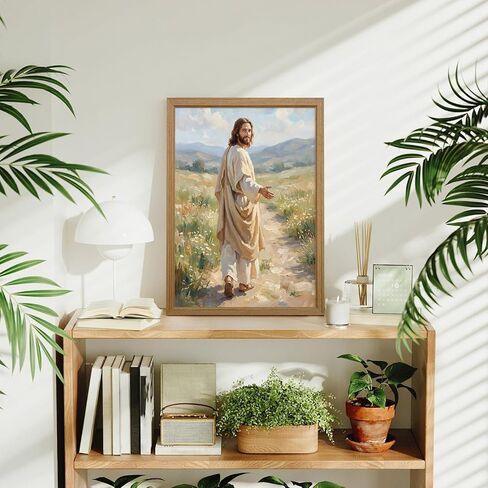 Jesus Walking Path Wall Art Christian Poster Religious Canvas Wall Decor Follow Christ Pictures Jesus Portrait Prints Catholic Art Painting for Living Room Prayer Room 8x10 Inch Framed in Kuwait