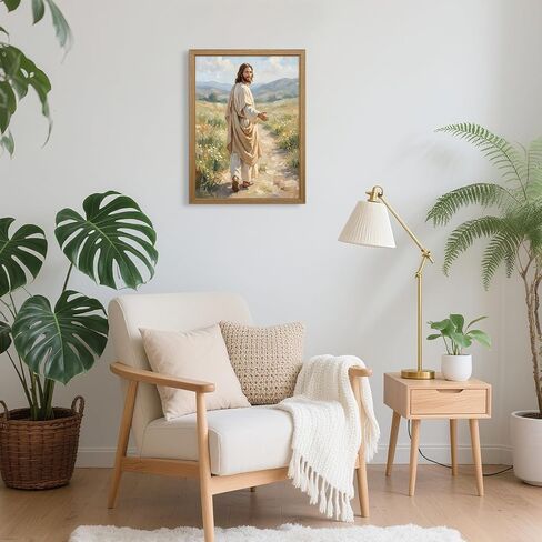Jesus Walking Path Wall Art Christian Poster Religious Canvas Wall Decor Follow Christ Pictures Jesus Portrait Prints Catholic Art Painting for Living Room Prayer Room 8x10 Inch Framed in Kuwait