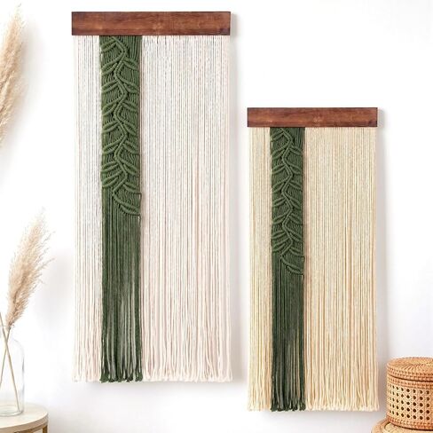 Fumete 2 Pcs Macrame Wall Hanging with Leaf and Feathers Boho Wall Tapestry for Bedroom Long Handmade Woven Decor for Headboard Decor Living Room Home Office(Rectangle) in Saudi Arabia