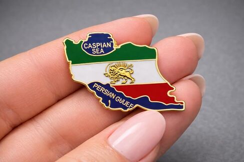 3-Pack Iran Map Lapel Pins Lion & Sun – Pahlavi Historical Flag Design, Gold-Tone Enamel Metal, Butterfly Clutch Back, Caspian Sea & Persian Gulf in Kuwait