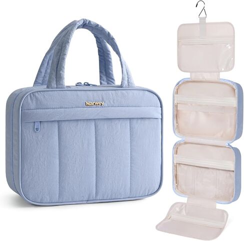 Narwey Hanging Travel Toiletry Bag for Women, Quilted Makeup Bag Organizer with Handle, Portable Toiletries Bag for Travel Essentials, Accessories, Brushes, Cosmetics (Pink) in Kuwait