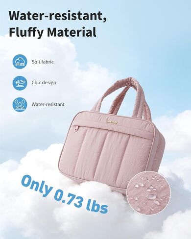 Narwey Hanging Travel Toiletry Bag for Women, Quilted Makeup Bag Organizer with Handle, Portable Toiletries Bag for Travel Essentials, Accessories, Brushes, Cosmetics (Pink) in Saudi Arabia