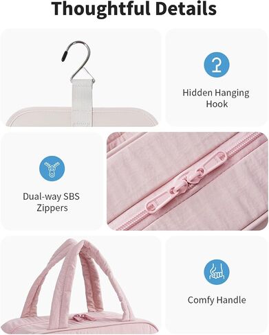 Narwey Hanging Travel Toiletry Bag for Women, Quilted Makeup Bag Organizer with Handle, Portable Toiletries Bag for Travel Essentials, Accessories, Brushes, Cosmetics (Pink) in Saudi Arabia
