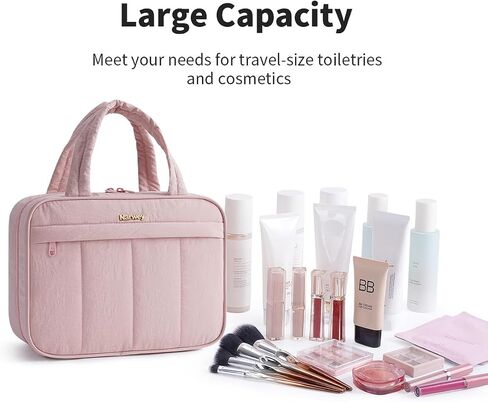 Narwey Hanging Travel Toiletry Bag for Women, Quilted Makeup Bag Organizer with Handle, Portable Toiletries Bag for Travel Essentials, Accessories, Brushes, Cosmetics (Pink) in Saudi Arabia